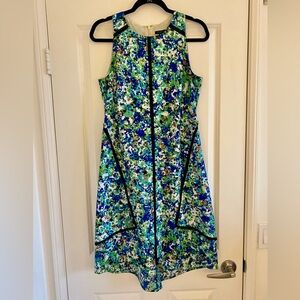 Ann Taylor Floral Watercolor Dress with Black Piping